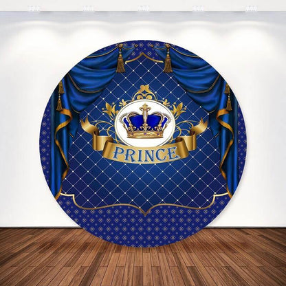 Royal Blue Prince Boys 1st Birthday Party Baby Shower Round Backdrop