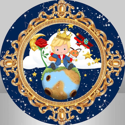 Royal Blue Star Night Little Prince Round Backdrop Cover