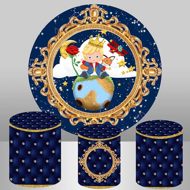 Royal Blue Star Night Little Prince Round Backdrop Cover