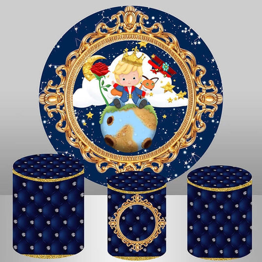 Festa con copertina rotonda sullo sfondo del Piccolo Principe della notte delle stelle blu reale