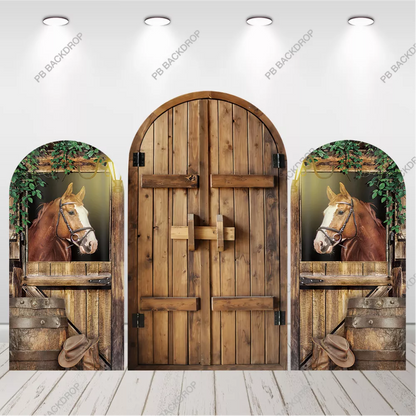 Rustic Western Horse Stable Arch Backdrop Cowboy Birthday Party Decor