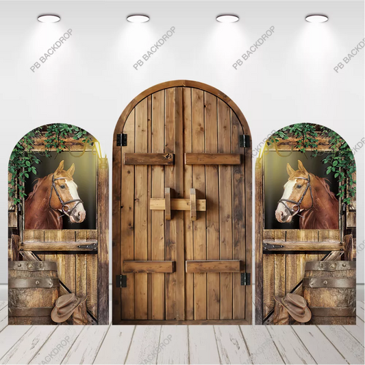 Rustic Western Horse Stable Arch Backdrop Cowboy Birthday Party Decor