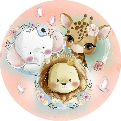 Safari Animaux Baby Shower Enfants Fête D'anniversaire Toile De Fond Ronde