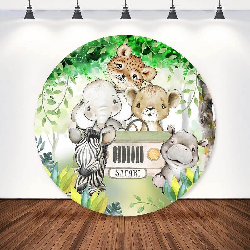 Safari Animals Theme Baby Shower Birthday Party Round Fabric Backdrop