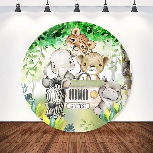 Toile de fond ronde en tissu de fête d'anniversaire de baby shower de thème d'animaux de safari