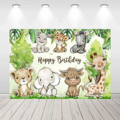 Wild Animals Forest Kids Birthday Baby Shower Backdrop