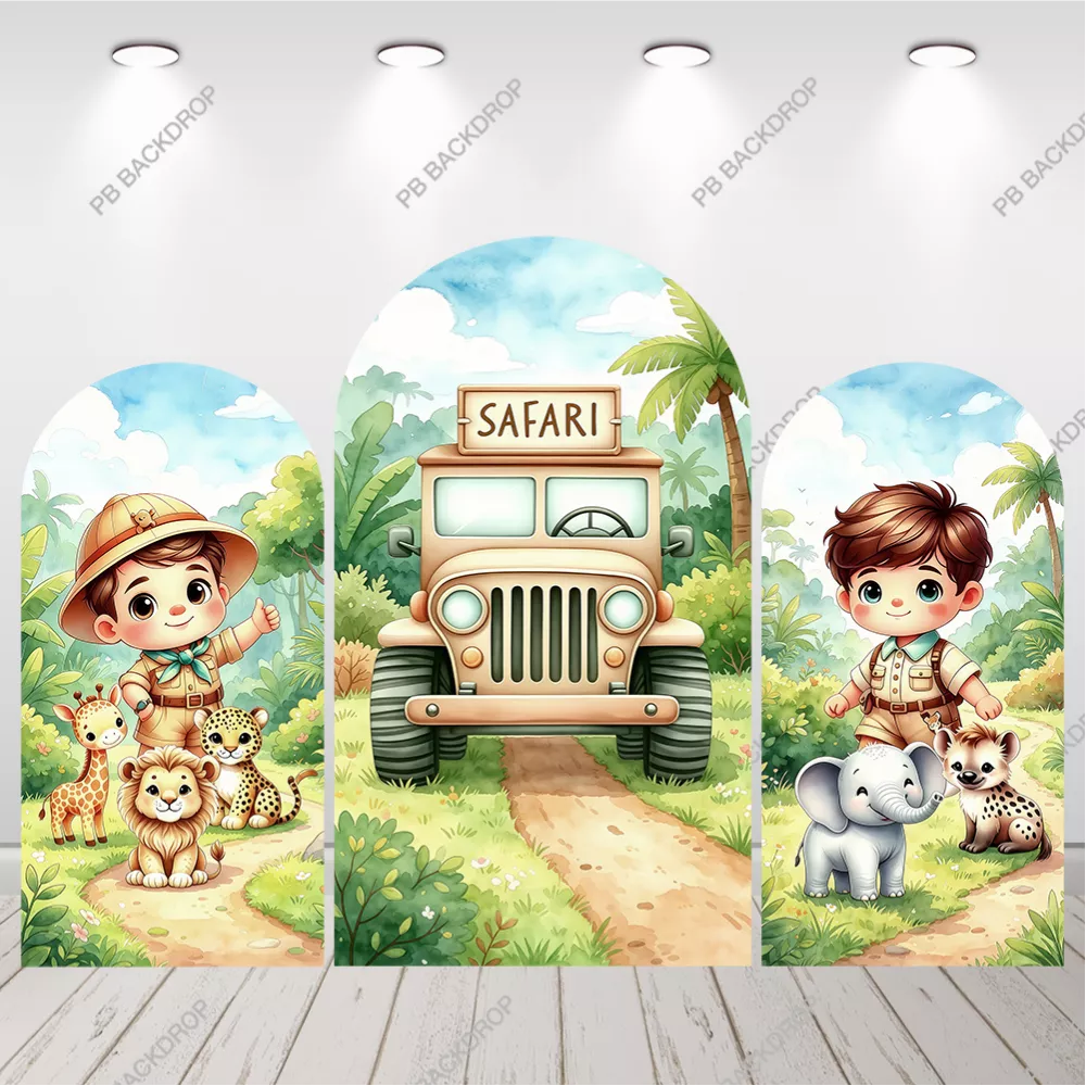 Safari Boy Arch Backdrop Jungle Birthday Party Background