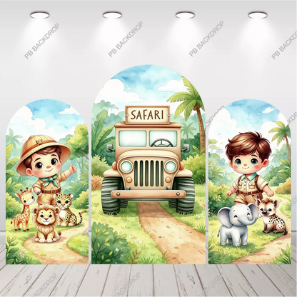 Safari Boy Arch Backdrop Jungle Birthday Party Background