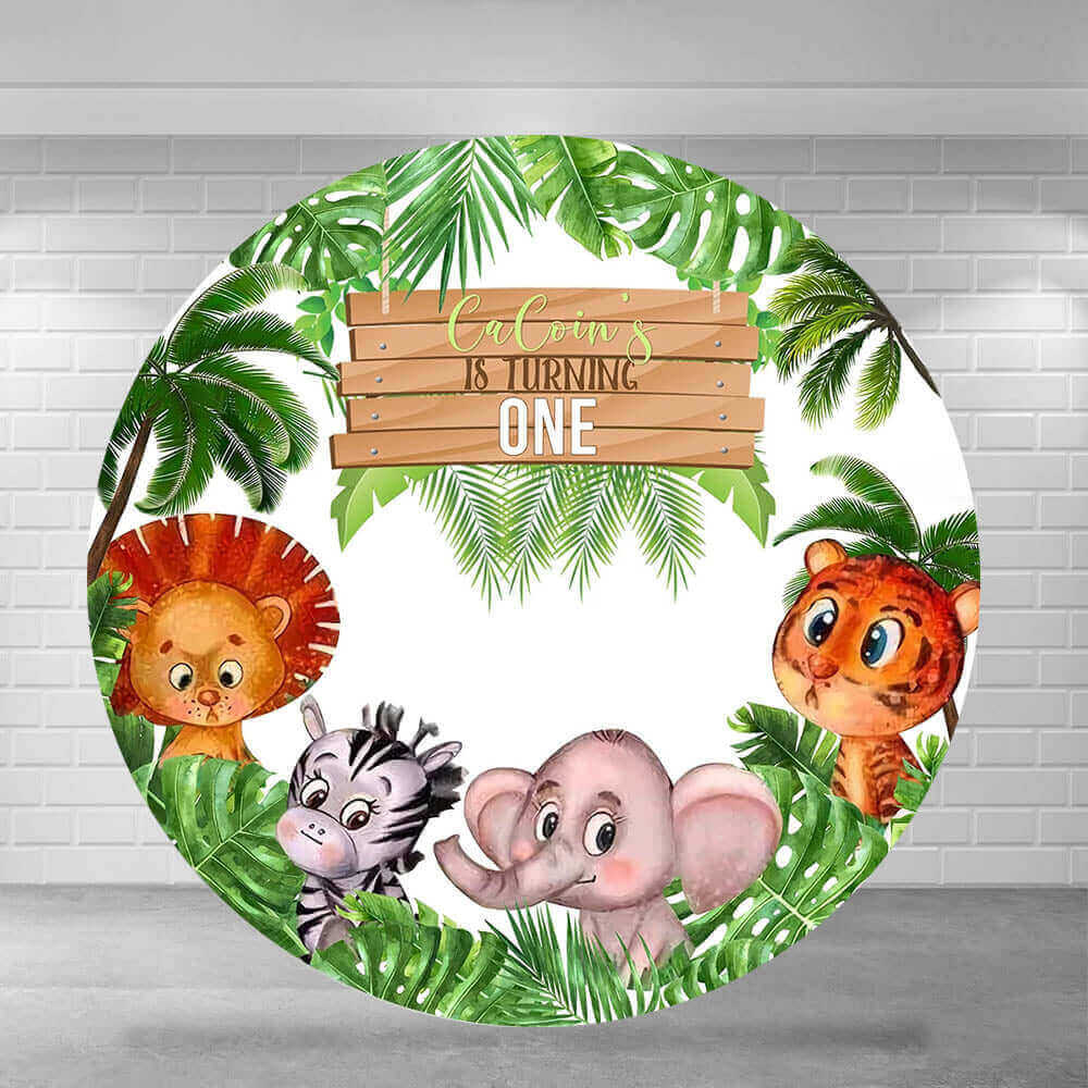 Safari Jungle Animals Theme Baby Shower Round Backdrop Cover Party