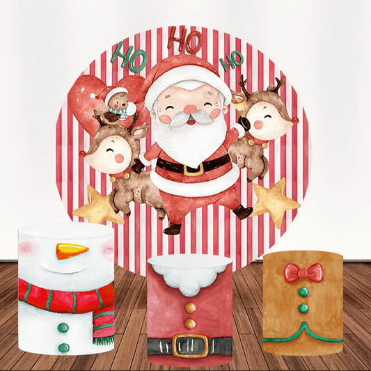 Santa Claus And Reindeers Round Backdrop For Christmas Decoration Party