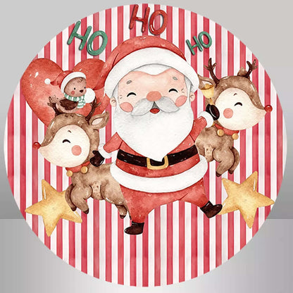 Santa Claus and Reindeers Round Backdrop for Christmas Decoration