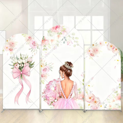 Quinceanera Princess Dress Floral Bow Girl Birthday Arch Backdrop