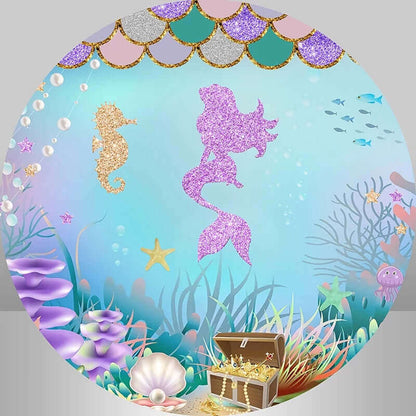 Girls Birthday Seabed Mermaid Princess Glitters Round Backdrop Party