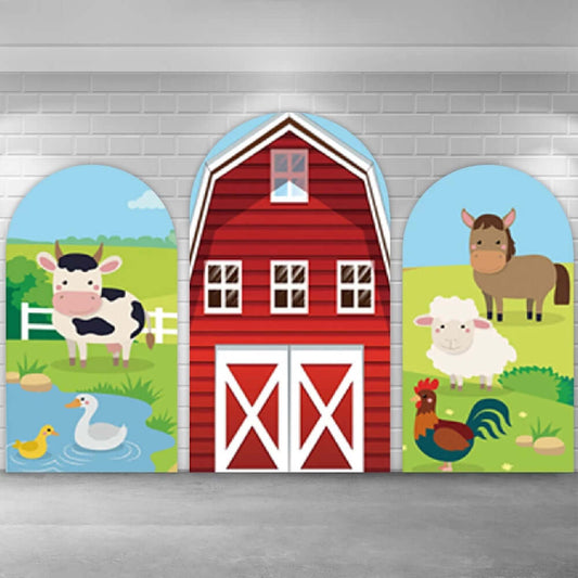 Arc d'animaux de ferme, clôture, arrière-plan de photographie, fête d'anniversaire pour enfants, réception-cadeau pour bébé, décor de fond