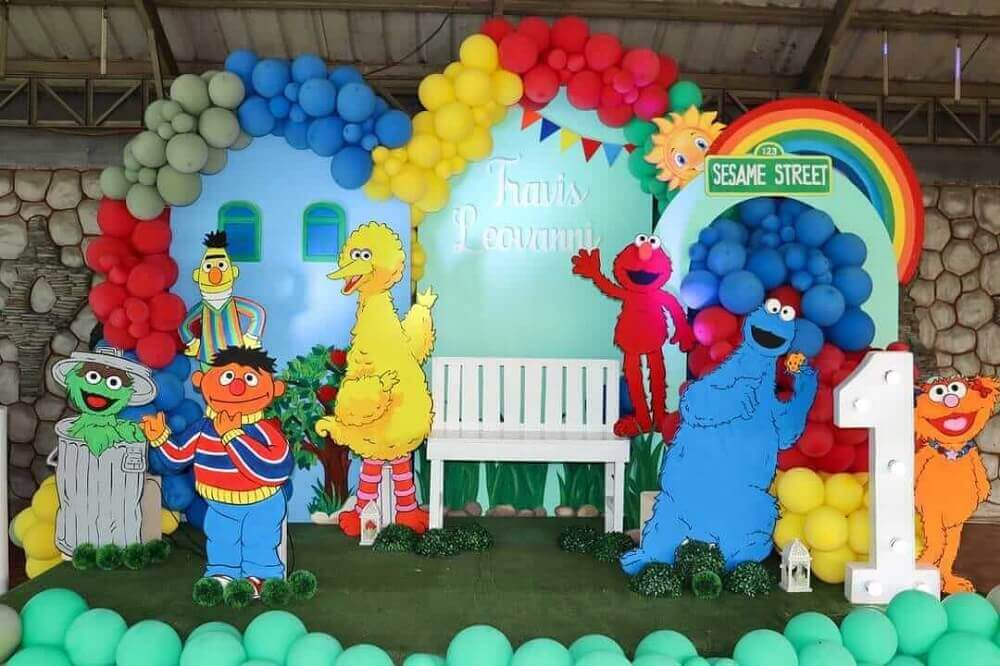 Miminko inspirované Sesame Street Narozeniny Chiara Arch Textilní potah Obloukový kovový rám