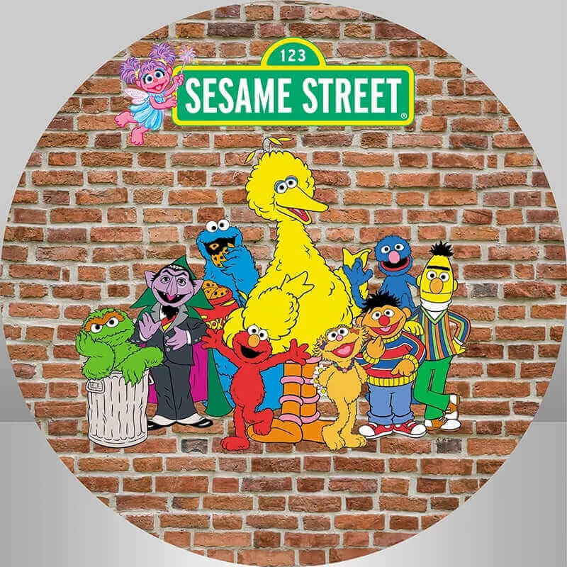 Sesame Street Round Backdrop for Kids Birthday Party Decor Circle Cover
