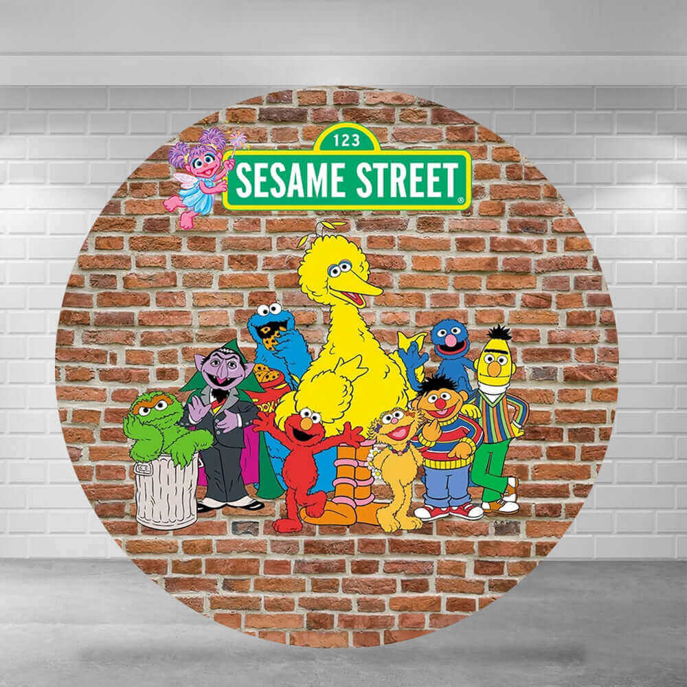 Sesame Street Round Backdrop for Kids Birthday Party Decor Circle Cover