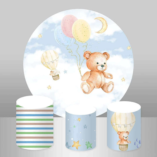 Sfondo per la festa del primo compleanno del neonato con mongolfiera, stelle, cielo e luna