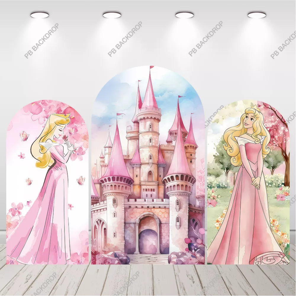 Sleeping Beauty Pink Castle Arch Backdrop Aurora Princess Girls Birthday Decor