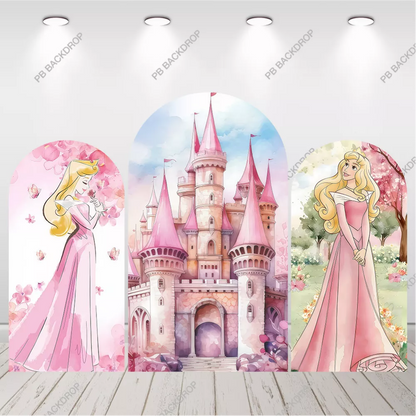 Sleeping Beauty Pink Castle Arch Backdrop Aurora Princess Girls Birthday Decor