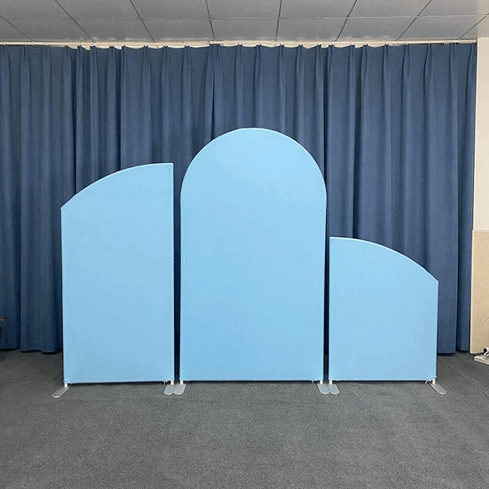 Solid Color Blue Arch Backdrop Cover With Metal Stand Frame Party