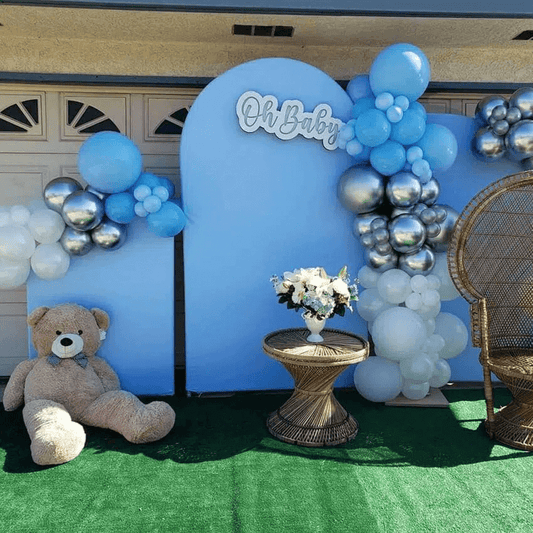 Solid Color Blue Arch Backdrop Cover with Metal Stand Frame