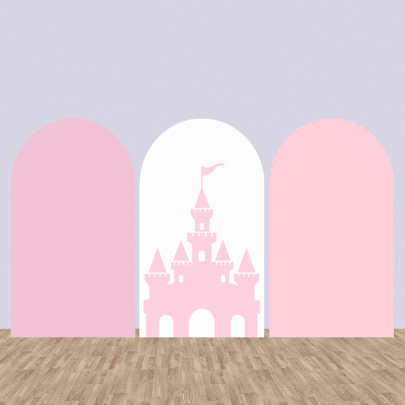 Fondale ad arco per feste di compleanno in tinta unita rosa chiaro, castello, principessa Chiara, pannelli da parete, copertura elastica