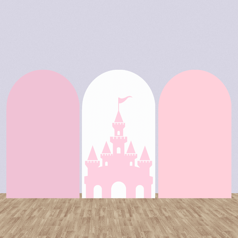 Arc de fête d'anniversaire rose clair uni, toile de fond, château princesse Chiara, panneaux muraux, couverture élastique