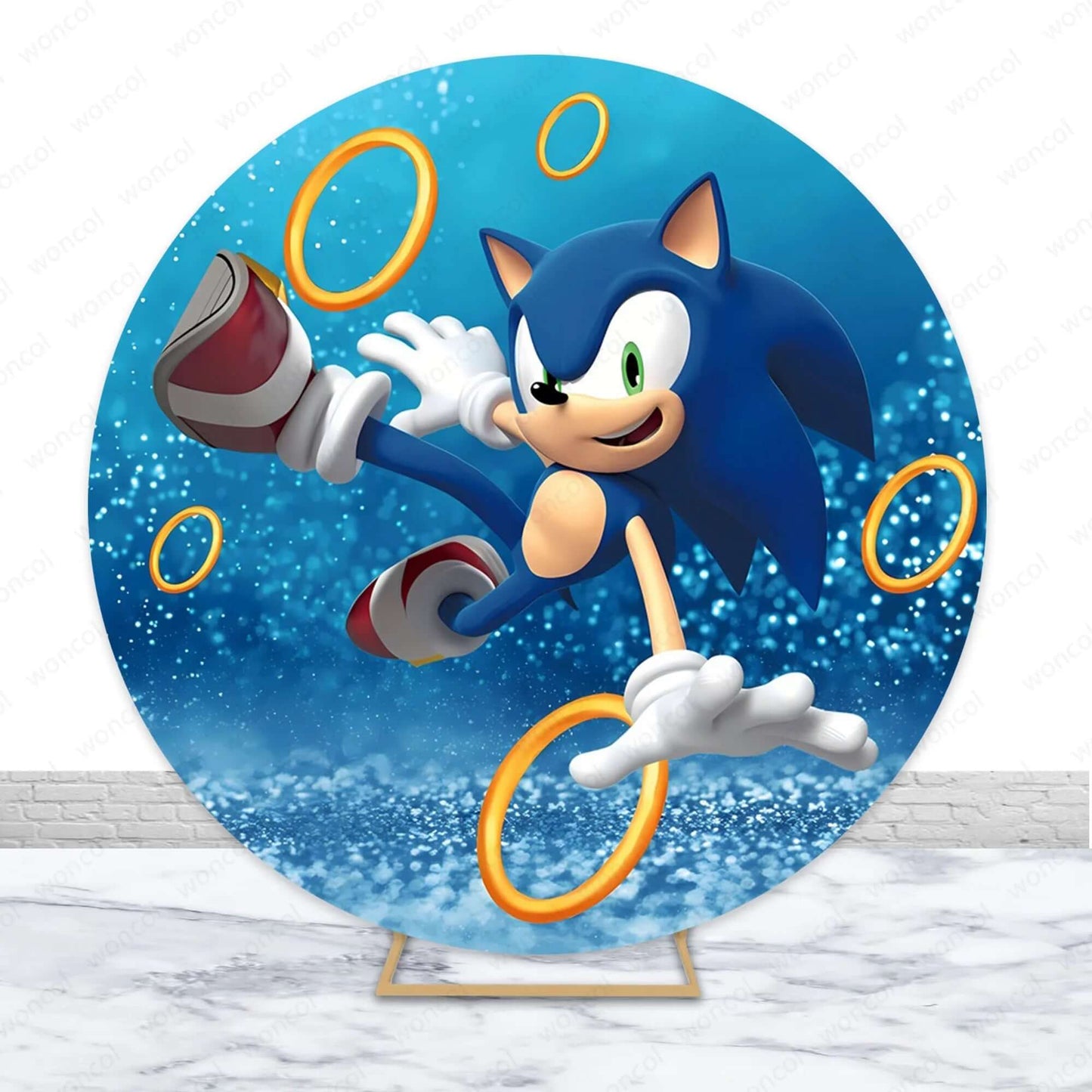 Sonic Round Backdrop Boys Birthday Decoration Blue Photography Background Cylinder Cover