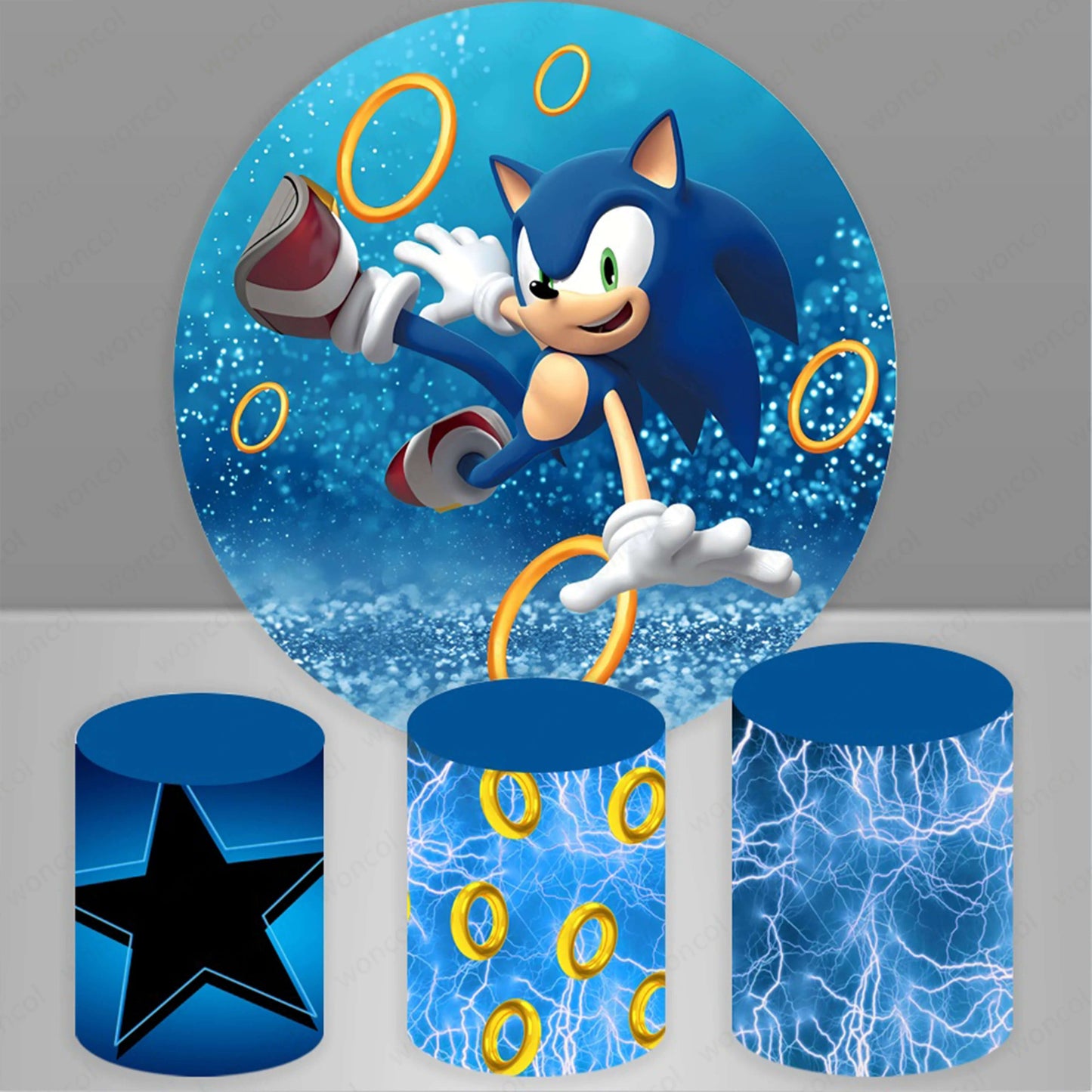 Sonic Ronde Achtergrond Jongens Verjaardag Decoratie Blauwe Fotografie Achtergrond Cilinder Cover