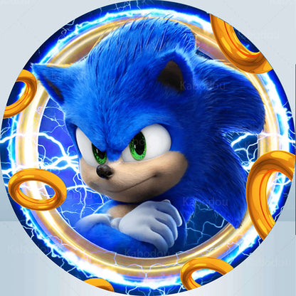 Sonic Round Blue Backdrop Boys Birthday Decoration Baby Shower Cover