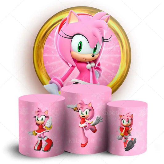 Sfondo rosa di Sonic the Hedgehog per la copertura rotonda della decorazione della festa di compleanno di una ragazza