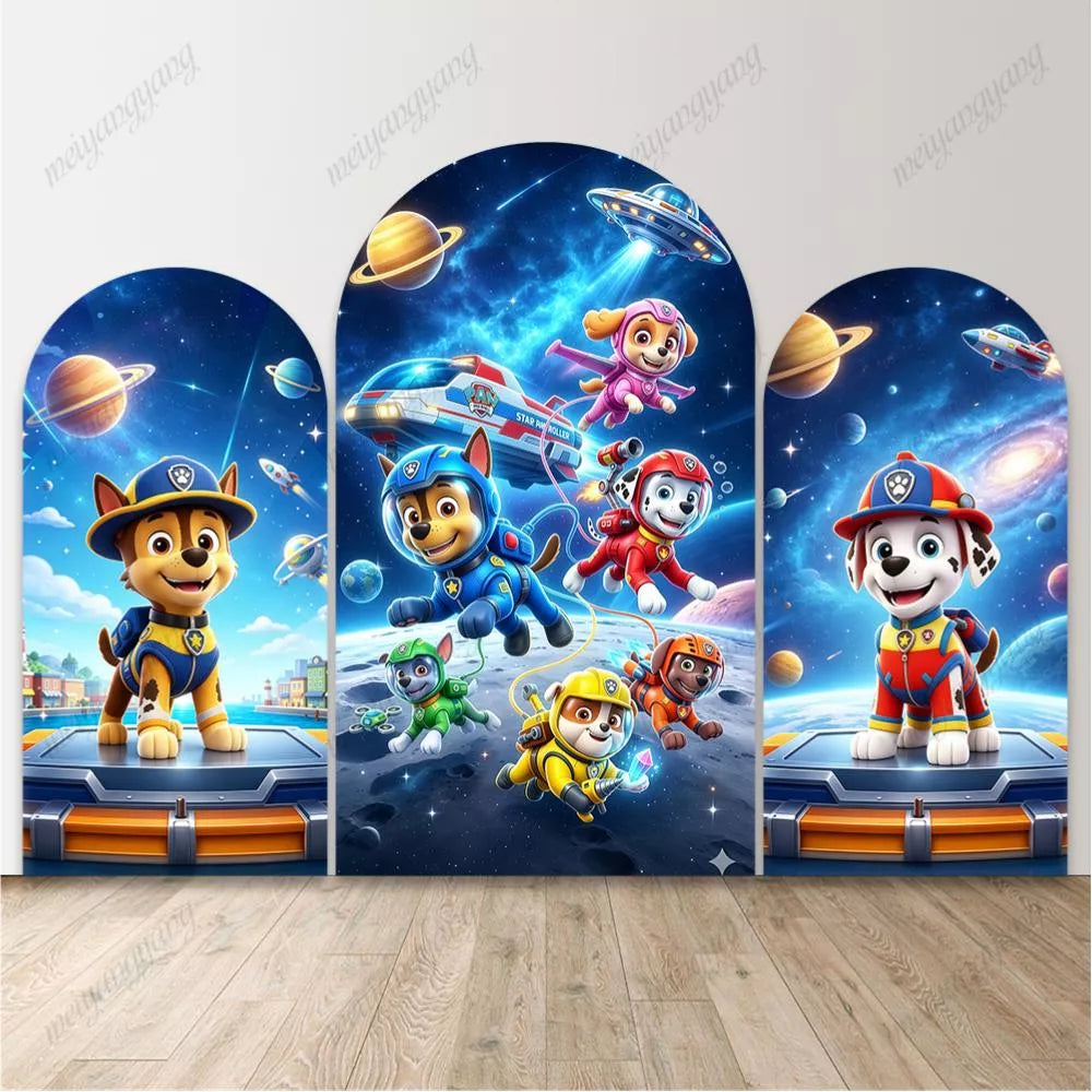 Space Paw Patrol Arch Backdrop Astronaut Puppy Kids Birthday Party Photo Background