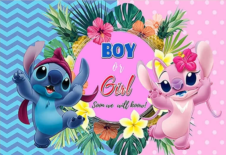 Lilo & Stitch Gender Reveal Achtergrond Baby Douche Fotografie Achtergrond