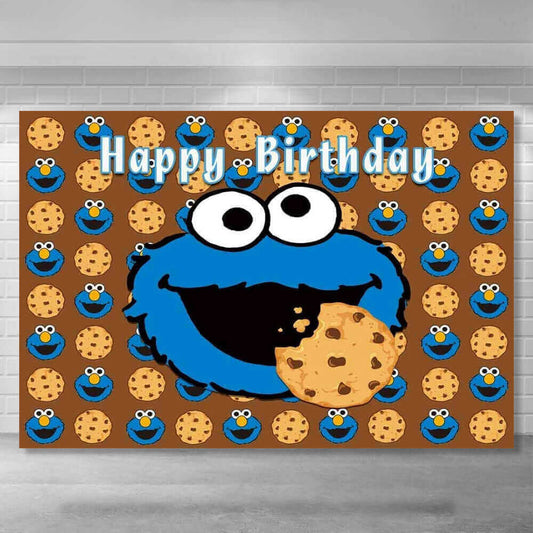 Toile de fond pour photographie de thème monstre de biscuits de rue, décoration de fête d'anniversaire pour enfants