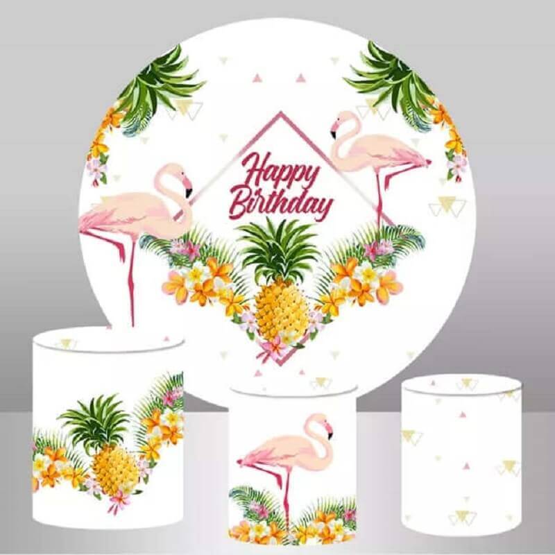 Summer Tropical Pineapple and Flamingo Kids Birthday Party Backdrop