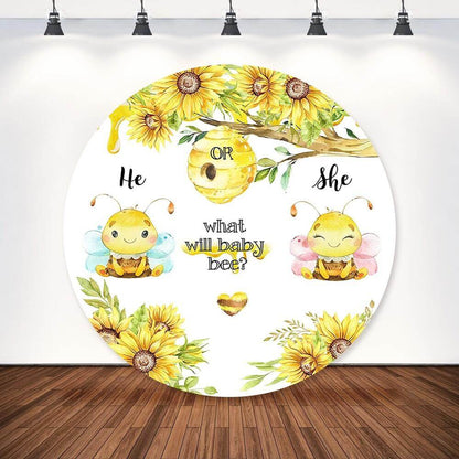 Sunflowers Bee theme He or She Gender Reveal Round Backdrop Cover