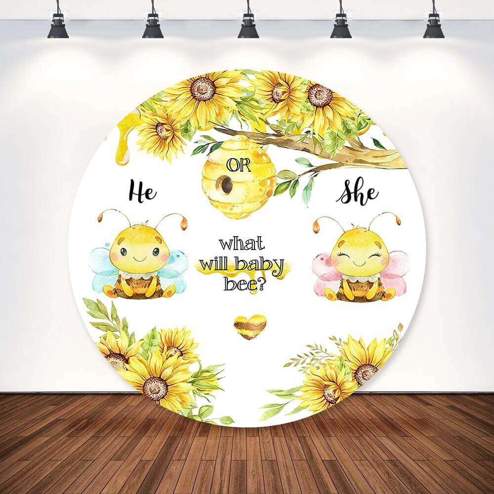Sunflowers Bee Theme He Or She Gender Reveal Round Backdrop Cover Party