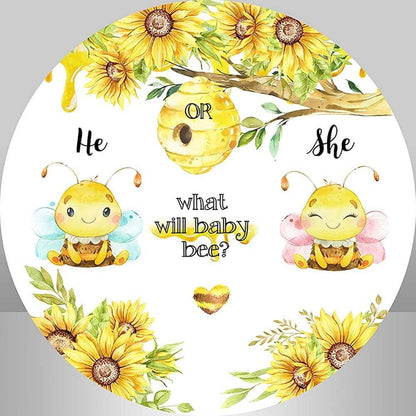 Sunflowers Bee theme He or She Gender Reveal Round Backdrop Cover