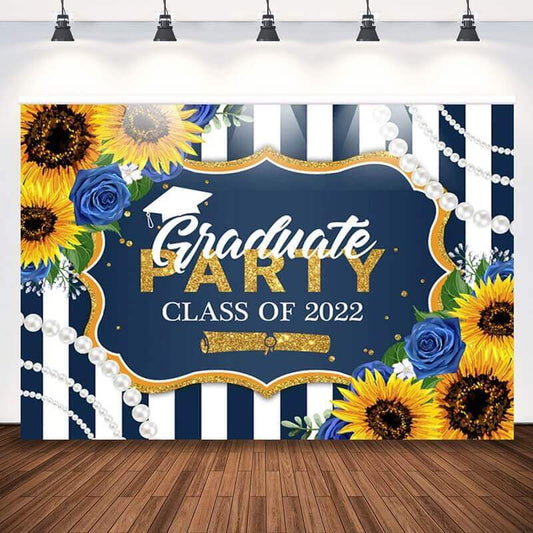 Τάξη αποφοίτησης του 2022 Backdrop Sunflowers Pearls Graduate Back to School Photography background