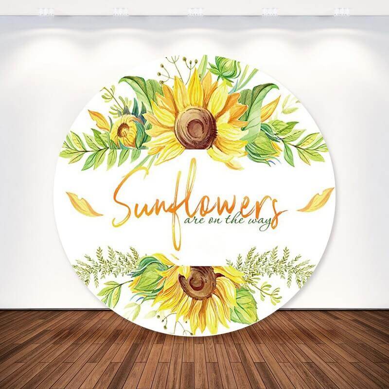 Sunflowers Are on the Way Round Backdrop for Baby Shower – webackdrops