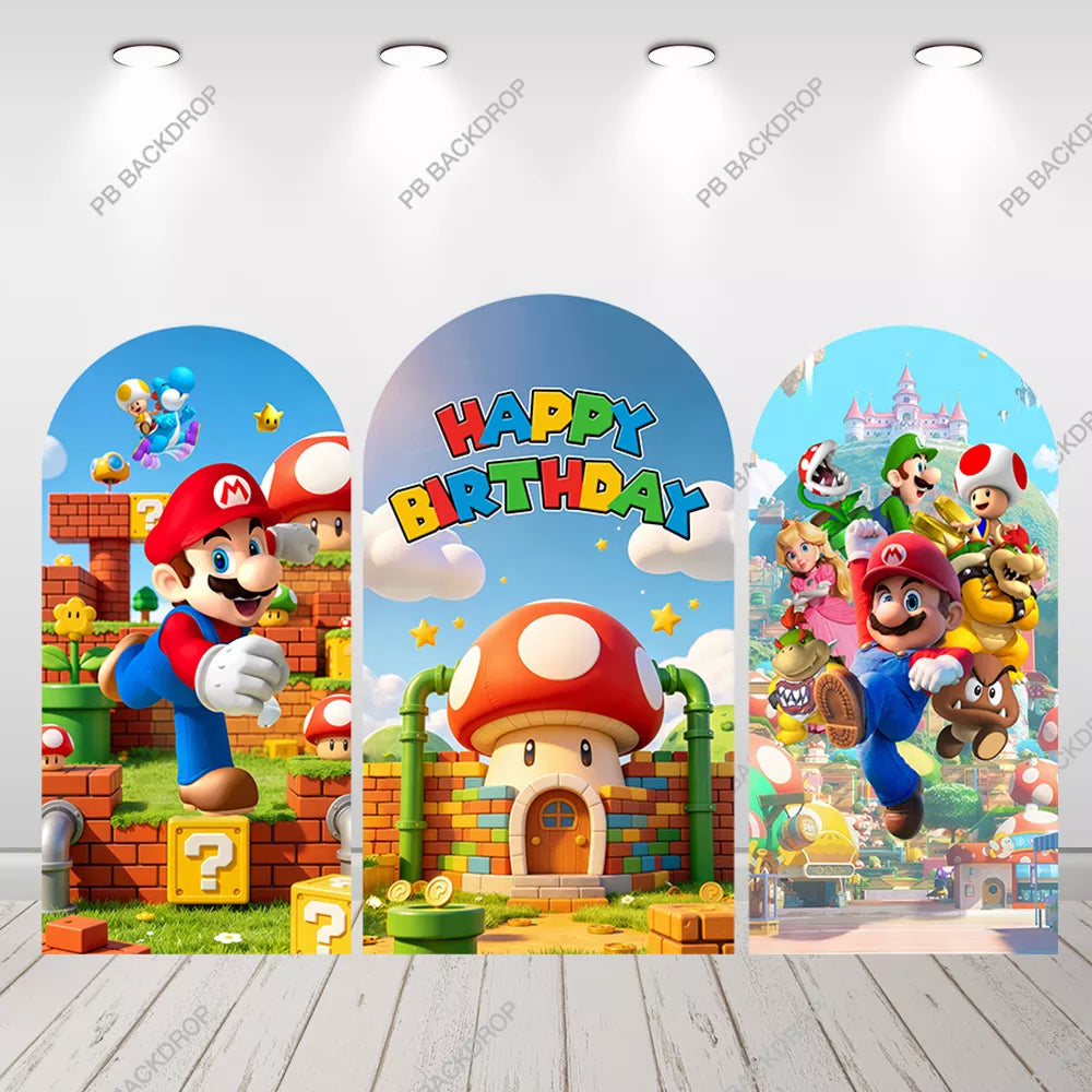 Super Mario Happy Birthday Arch Backdrop Kids Party Background