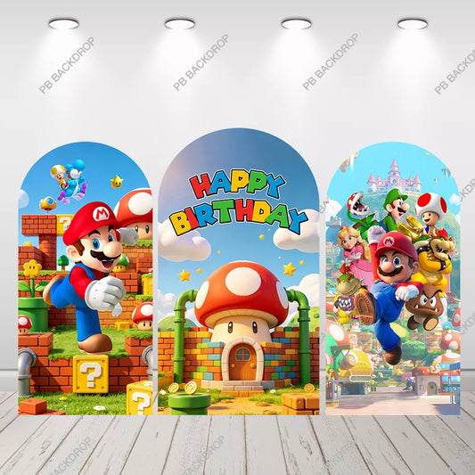 Super Mario Happy Birthday Arch Backdrop Kids Party Background