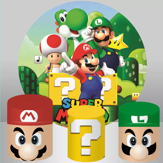 Super Mario Kids verjaardag ronde achtergrond baby shower cirkel covers