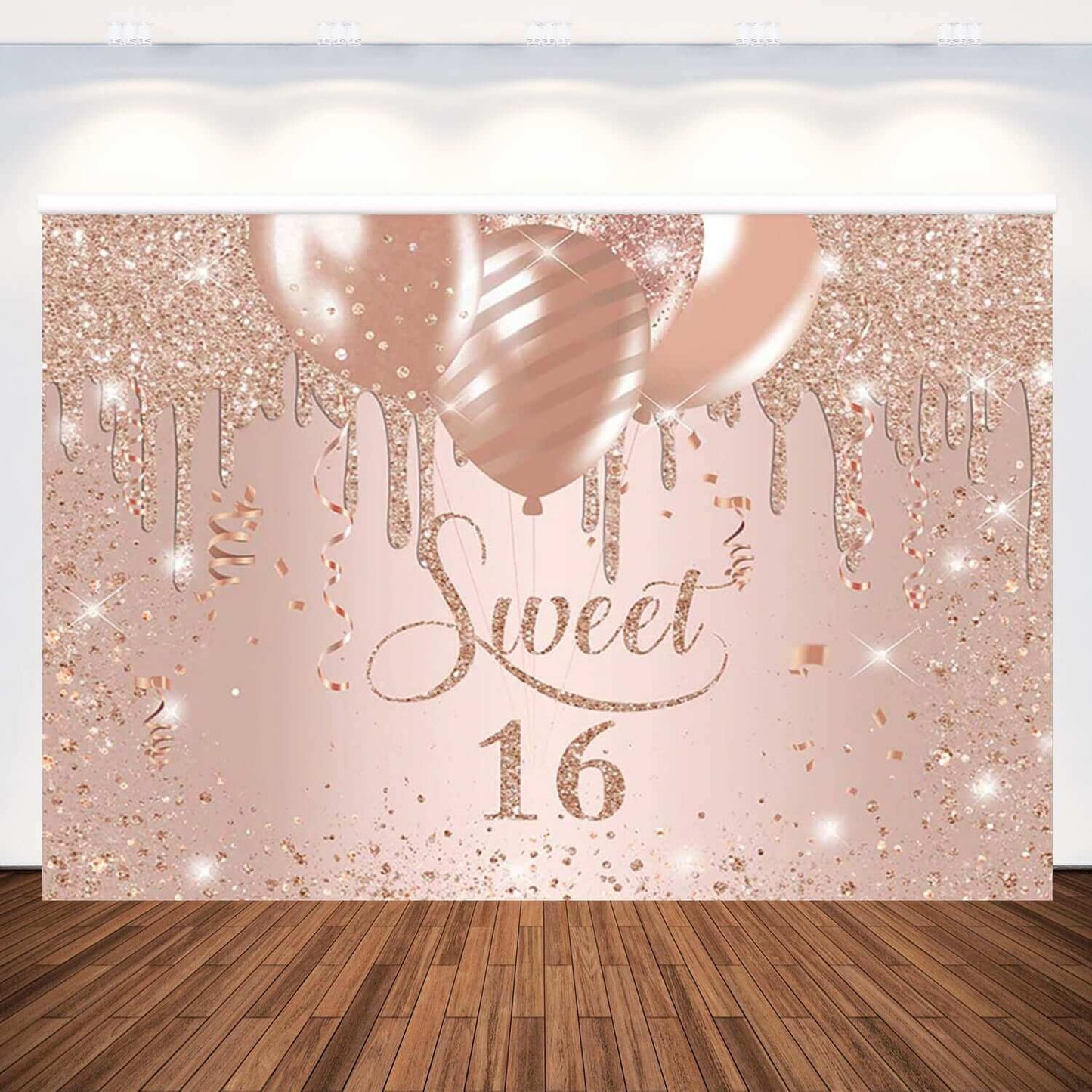 Sweet 16 Rose Gold Glitter Birthday Party Backdrop Photography Background Photo Studio Banners