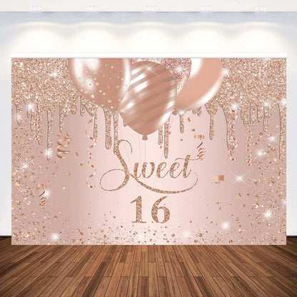 Sweet 16 Rose Gold Glitter Birthday Party Sfondo Fotografia Sfondo Photo Studio Banner