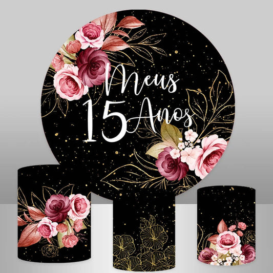 Sweet Girl 15th Birthday Round Backdrop Cover for Woman Pillar Covers