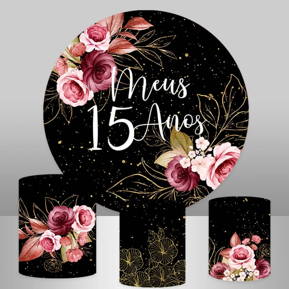 Sweet Girl 15Th Birthday Round Backdrop Cover For Woman Pillar Covers Party