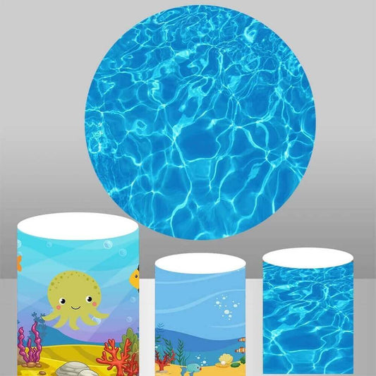 Swimming Pool Underwater Round Background Cylinder Covers Party Backdrop