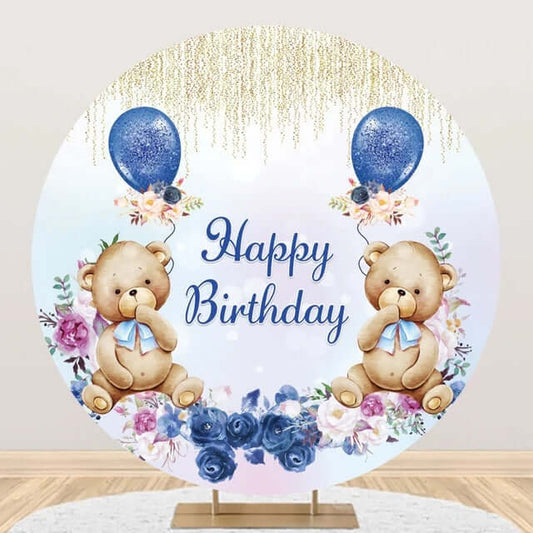 Bear Happy Birthday Round Backdrop For Boys Baby Shower Party